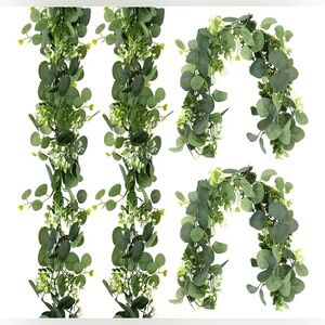 4PCS 6Ft Artificial Eucalyptus Garland With Lights, Faux Greenery Vines